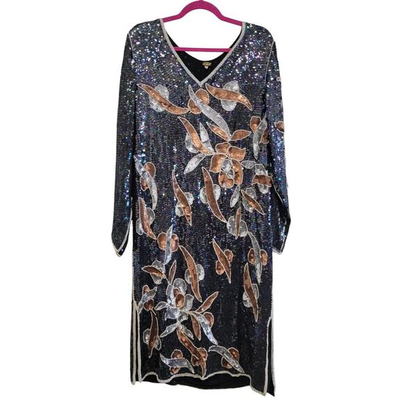 Silk Dresses & Skirts - Gorgeous Sequin Sheath Dress | Modest Glam Vintage Silk
